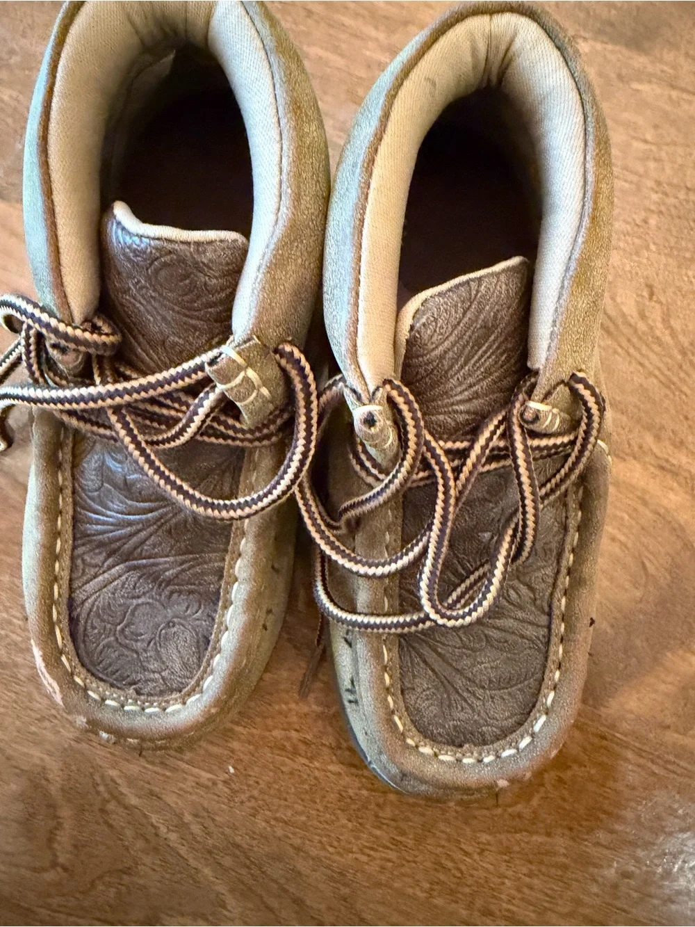 Twister Kids Brown Suede Moccasin Shoes with Embossed Leather
